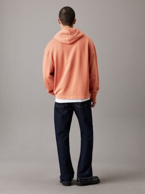 brown relaxte hoodie van gewassen katoen voor heren - calvin klein jeans