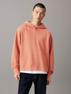 desaturated orange relaxed washed cotton hoodie for men calvin klein jeans