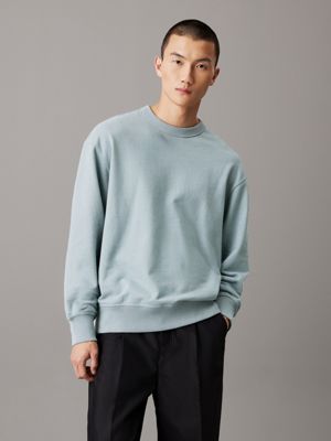 grey blue relaxed textured cotton sweatshirt for men calvin klein jeans