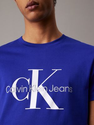 sapphire blue slim monogram t-shirt for men calvin klein jeans