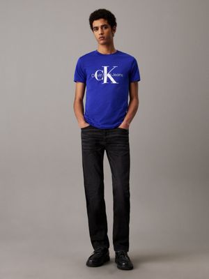 sapphire blue slim monogram t-shirt for men calvin klein jeans