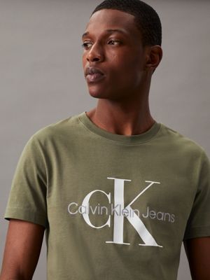 dusty olive slim monogram t-shirt for men calvin klein jeans