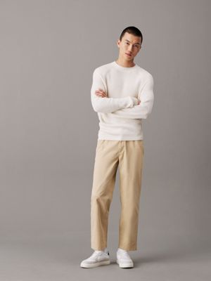 pale khaki straight cropped twill trousers for men calvin klein jeans