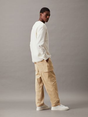 pale khaki cotton twill cargo pants for men calvin klein jeans