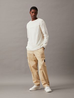 pale khaki cotton twill cargo pants for men calvin klein jeans