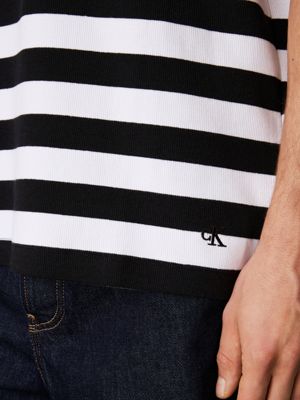 ck black / bright white striped relaxed stripe rib t-shirt for men calvin klein jeans