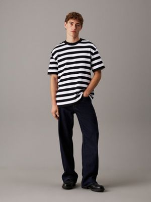 ck black / bright white striped relaxed stripe rib t-shirt for men calvin klein jeans