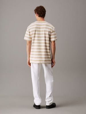 pale khaki / ivory striped relaxed stripe rib t-shirt for men calvin klein jeans