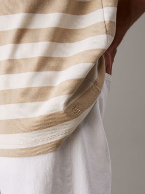 pale khaki / ivory striped relaxed stripe rib t-shirt for men calvin klein jeans