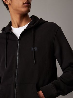 ck black cotton terry zip up hoodie for men calvin klein jeans