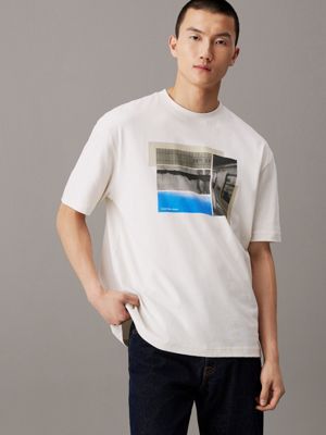 white relaxed photo print t-shirt for men calvin klein jeans