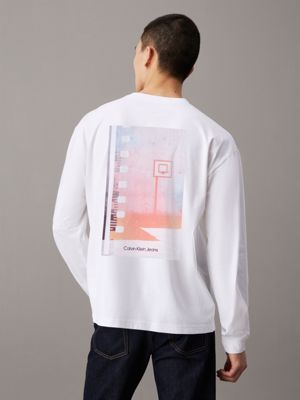 white t-shirt met grafische print en lange mouwen voor heren - calvin klein jeans