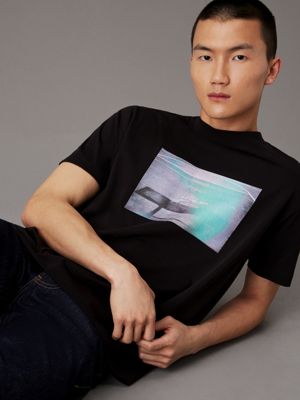 ck black relaxed graphic print t-shirt for men calvin klein jeans