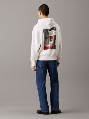 ivory relaxed back print hoodie for men calvin klein jeans