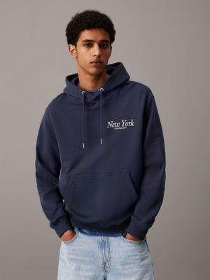 blue relaxed new york logo hoodie for men calvin klein jeans