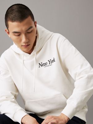 ivory relaxed new york logo hoodie for men calvin klein jeans