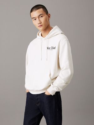 white relaxed new york logo hoodie for men calvin klein jeans