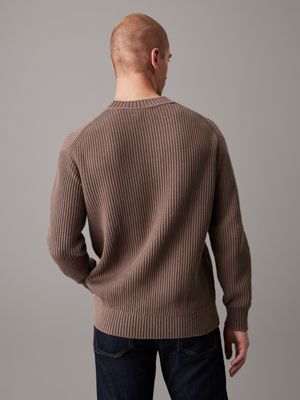 grey geribbelde relaxte katoenen trui voor heren - calvin klein jeans