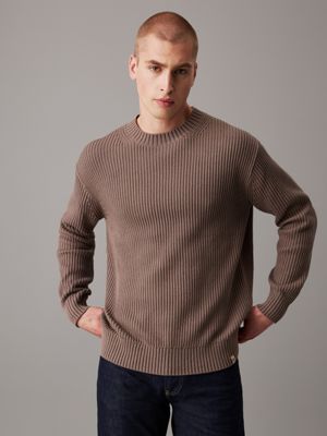 grey relaxed ribbed cotton jumper for men calvin klein jeans