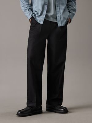 black relaxed tailored twill trousers for men calvin klein jeans