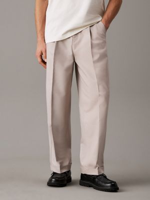 dusty grey relaxed tailored twill trousers for men calvin klein jeans