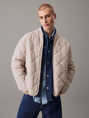 grey quilted nylon jacket for men calvin klein jeans