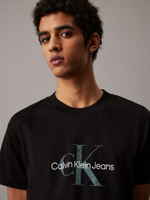 t-shirt con monogramma ck black da uomini calvin klein jeans