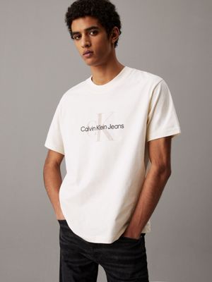 cream monogram t-shirt for men calvin klein jeans