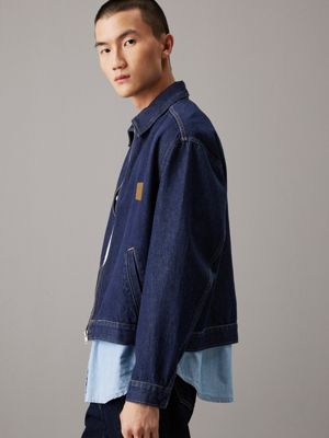 veste zippée relaxed en jean denim rinse pour hommes calvin klein jeans