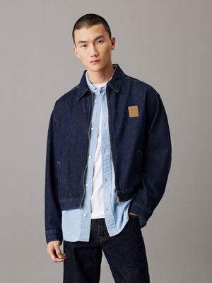 dark blue relaxed zip up denim jacket for men calvin klein jeans