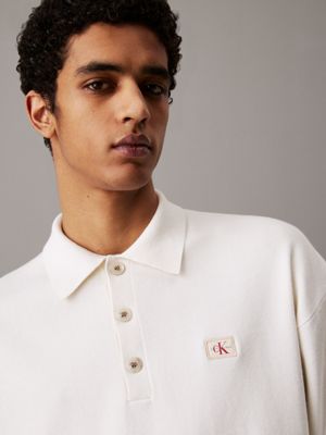 ivory cotton polo jumper for men calvin klein jeans