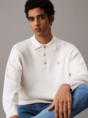 maglione polo in cotone white da uomini calvin klein jeans