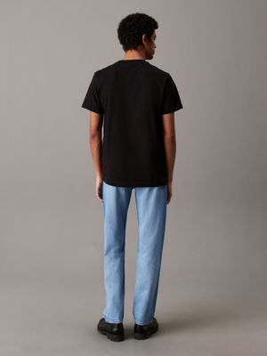 camiseta de algodón con insignia ck black de hombres calvin klein jeans