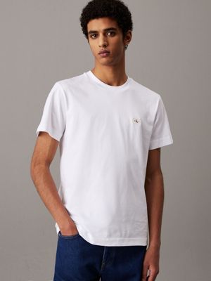 white cotton badge t-shirt for men calvin klein jeans