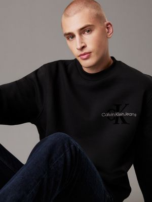 ck black relaxed monogram sweatshirt for men calvin klein jeans