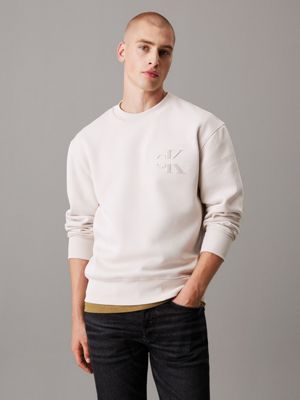 cream relaxed monogram sweatshirt for men calvin klein jeans