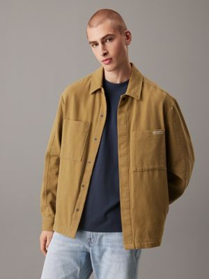 green swobodna kurtka koszulowa z flaneli dla mężczyźni - calvin klein jeans