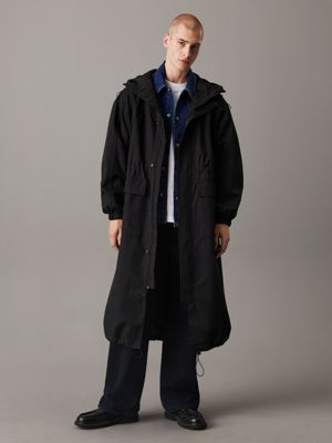 black technical hooded parka coat for men calvin klein jeans