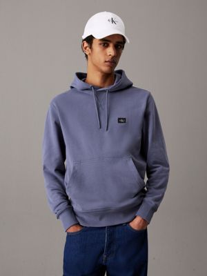 sweat-shirt à capuche en tissu éponge de coton avec insigne grey pour hommes calvin klein jeans