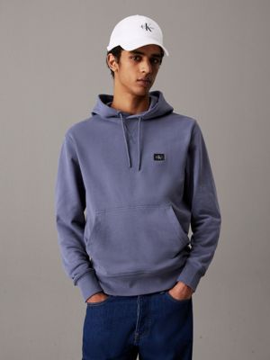 grey cotton terry badge hoodie for men calvin klein jeans