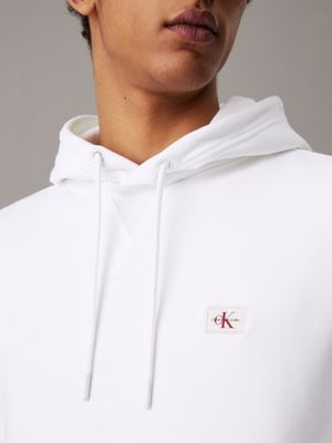 bright white cotton terry badge hoodie for men calvin klein jeans