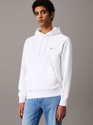 white cotton terry badge hoodie for men calvin klein jeans