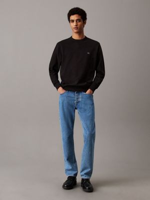 ck black cotton terry badge sweatshirt for men calvin klein jeans