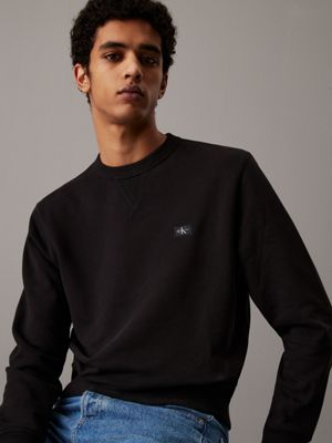 black cotton terry badge sweatshirt for men calvin klein jeans