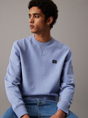 blue cotton terry badge sweatshirt for men calvin klein jeans