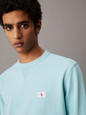 fresh mint cotton terry badge sweatshirt for men calvin klein jeans