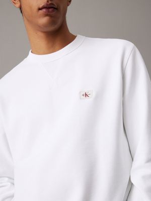 bright white cotton terry badge sweatshirt for men calvin klein jeans