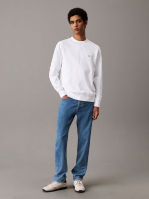 bright white cotton terry badge sweatshirt for men calvin klein jeans