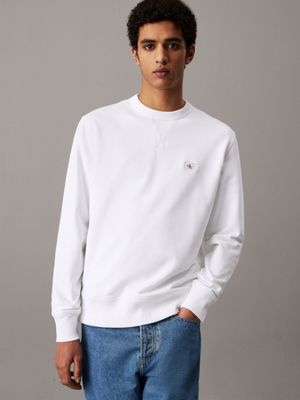 white cotton terry badge sweatshirt for men calvin klein jeans