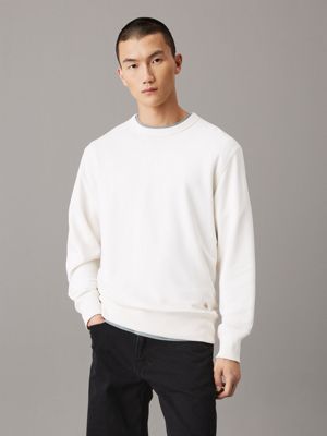 white cotton terry badge sweatshirt for men calvin klein jeans